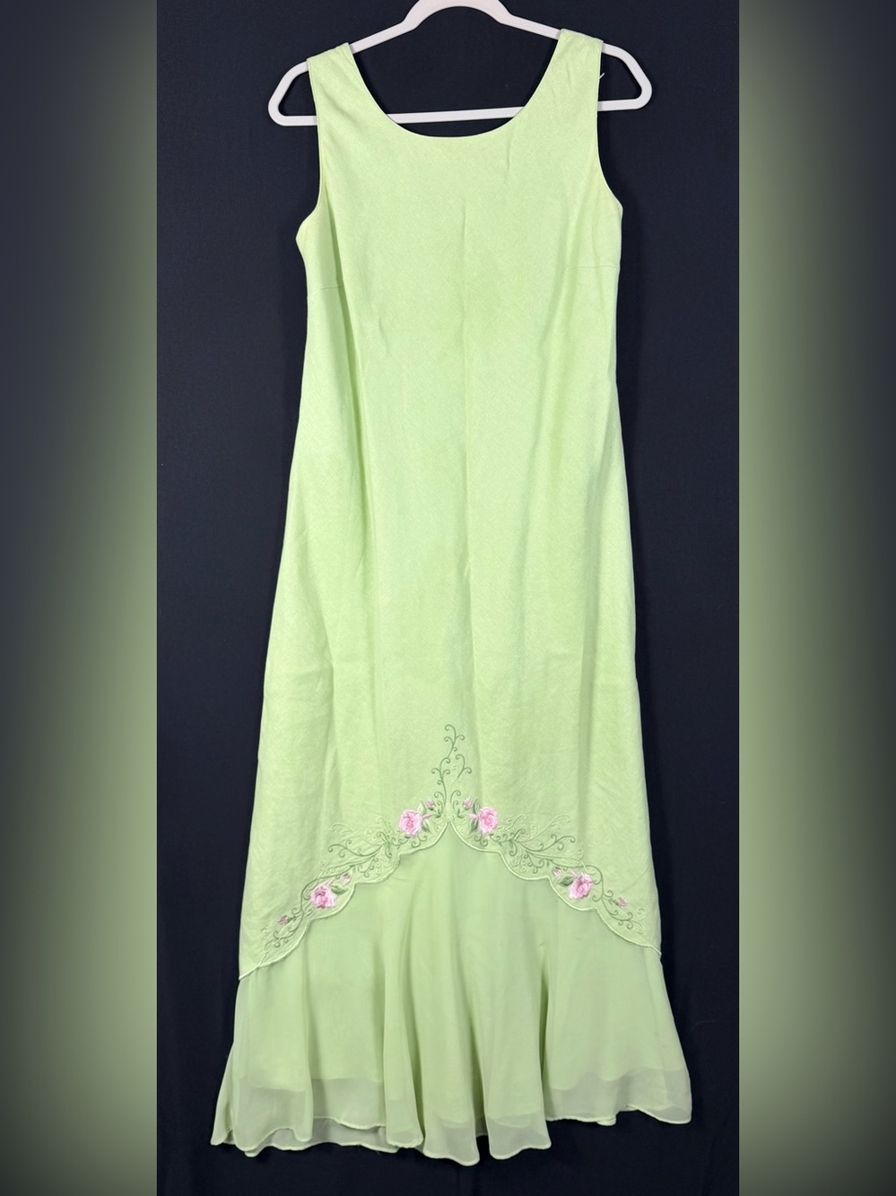 VTG South Plaza Dress Light Green Embroidered Maxi length embroidered roses